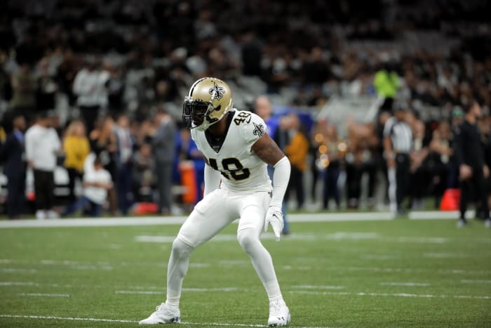 New Orleans Saints defensive back J.T. Gray (48) before kickoff against the Minnesota Vikings. Mandatory Credit: Derick Hingle-USA TODAY